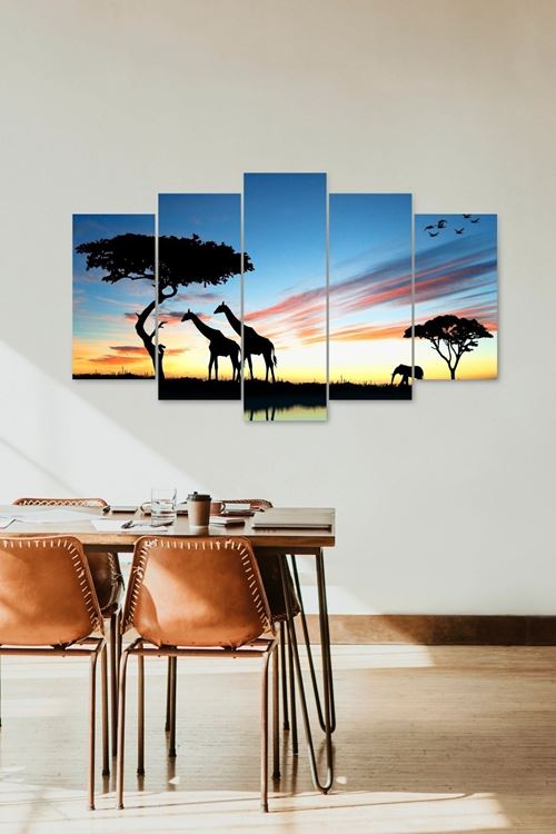 Zürafa ve Fil 5 Parçalı Mdf Tablo 60 x 100