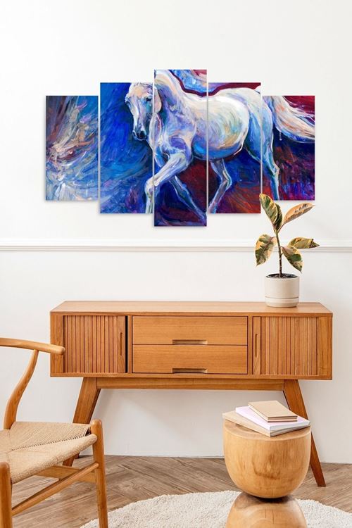 Beyaz At Manzara 5 Parçalı Mdf Tablo 60 x 100