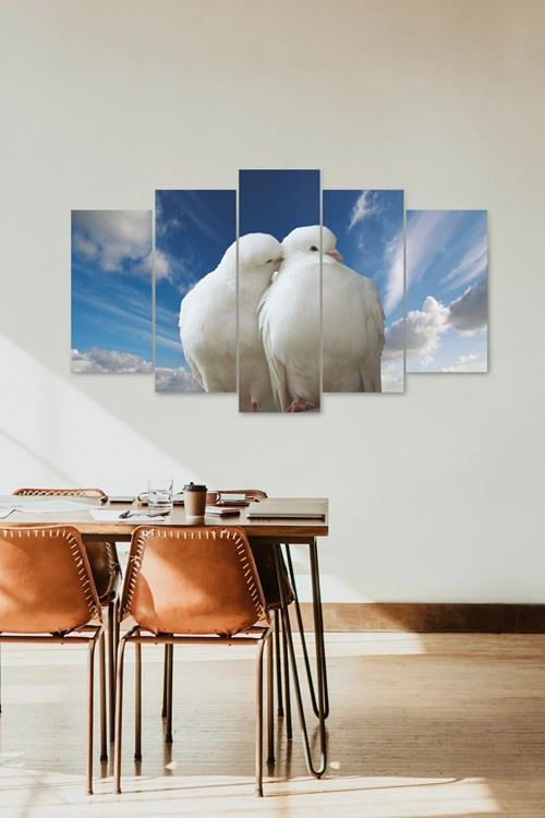 Beyaz Güvercin Aşk 5 Parçalı Mdf Tablo 60 x 100