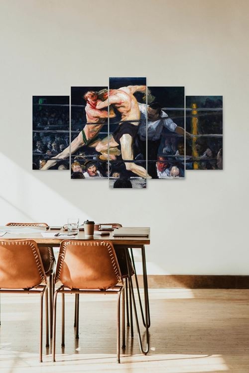 Eski Güreş İnsan Manzarası 5 Parçalı Mdf Tablo 60 x 100