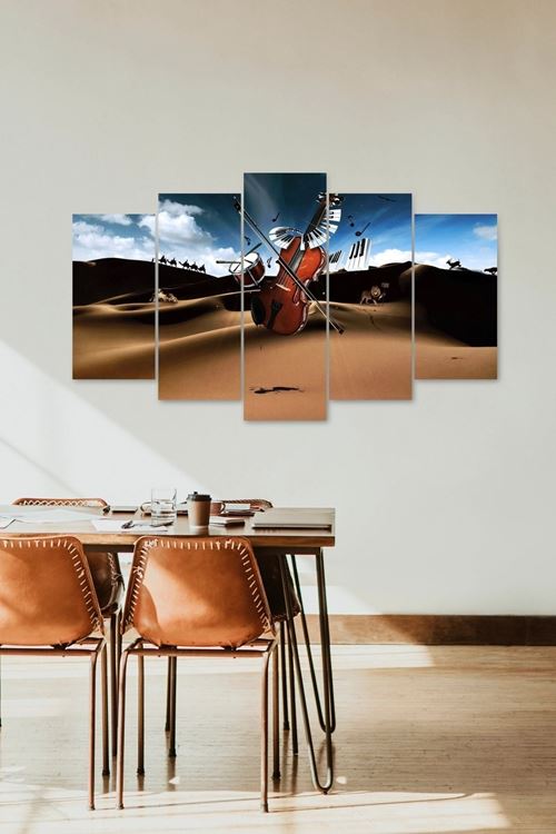 Müzik Aletleri Manzara 5 Parçalı Mdf Tablo 60 x 100