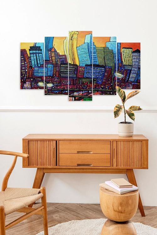 Şehir Manzarası 5 Parçalı Mdf Tablo 60 x 100