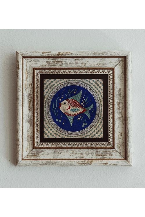 Balık Desenli Çerçeveli Taş Tablo , Çerçeveli Taş Duvar Dekoru 20 cm