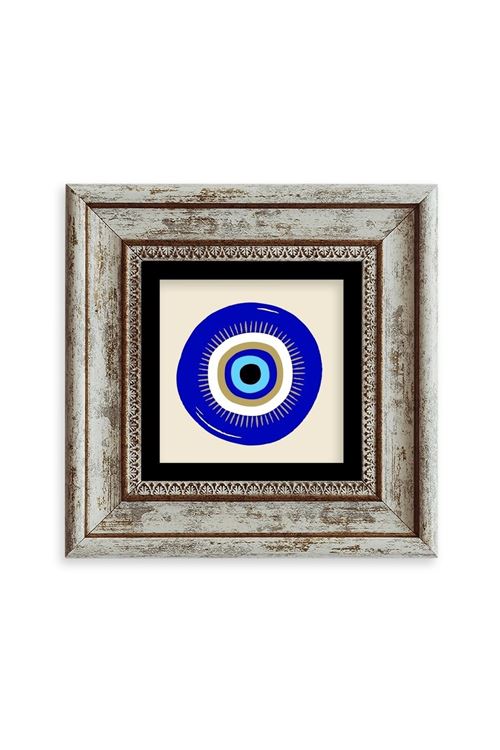 Nazar Boncuğu Çerçeveli Taş Tablo 20 cm