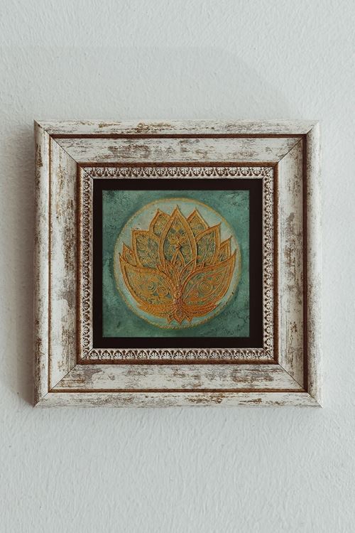 Lotus Çiçeği Çerçeveli Taş Tablo , Çerçeveli Taş Duvar Dekoru 20 cm