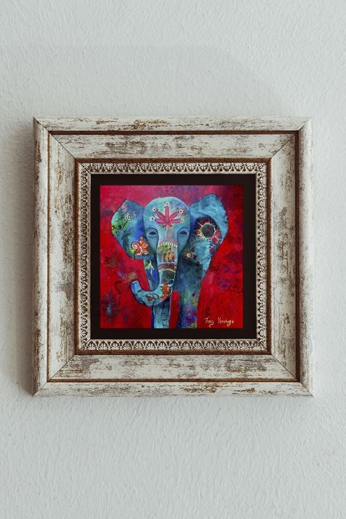 Fil Tasarımlı Çerçeveli Taş Tablo , Çerçeveli Taş Duvar Dekoru 20 cm