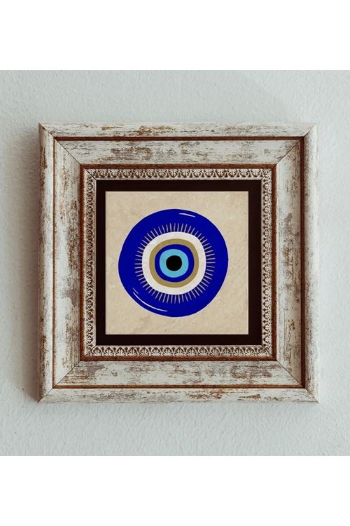 Nazar Boncuğu Çerçeveli Taş Tablo , Çerçeveli Taş Duvar Dekoru 20 cm