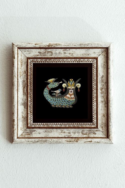 Şahmeran Çerçeveli Taş Tablo , Çerçeveli Taş Duvar Dekoru 20 cm