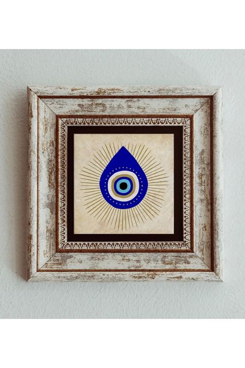 Nazar Boncuğu Çerçeveli Taş Tablo , Çerçeveli Taş Duvar Dekoru 20 cm