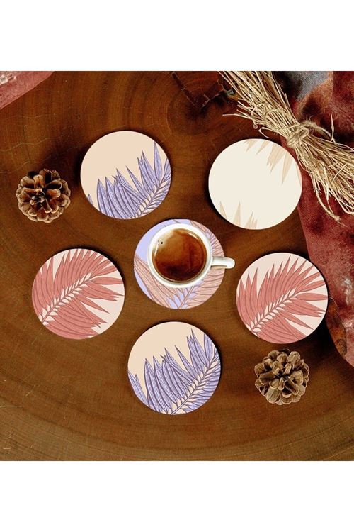 6 Adet Desenli Mdf Bardak Altlığı