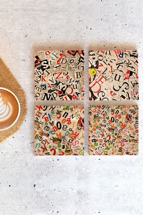 Alfabe 4'lü Taş Bardak Altlığı