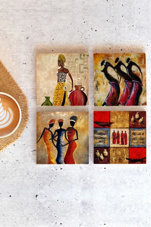 Afrikalı Kadın 4'lü Taş Bardak Altlığı