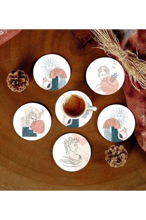 6 Adet Desenli Mdf Bardak Altlığı