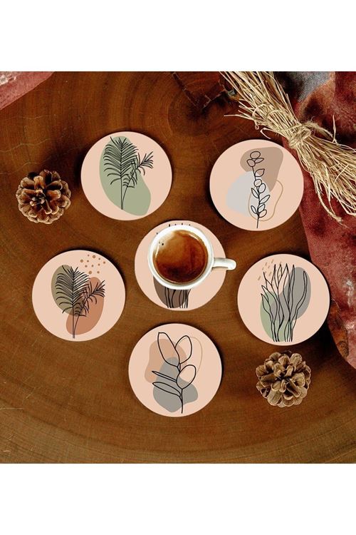 6 Adet Desenli Mdf Bardak Altlığı