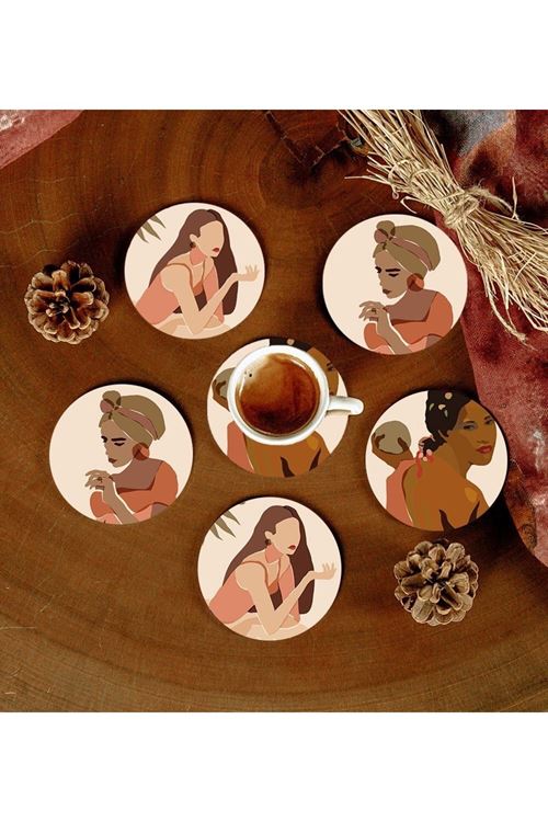 6 Adet Desenli Mdf Bardak Altlığı