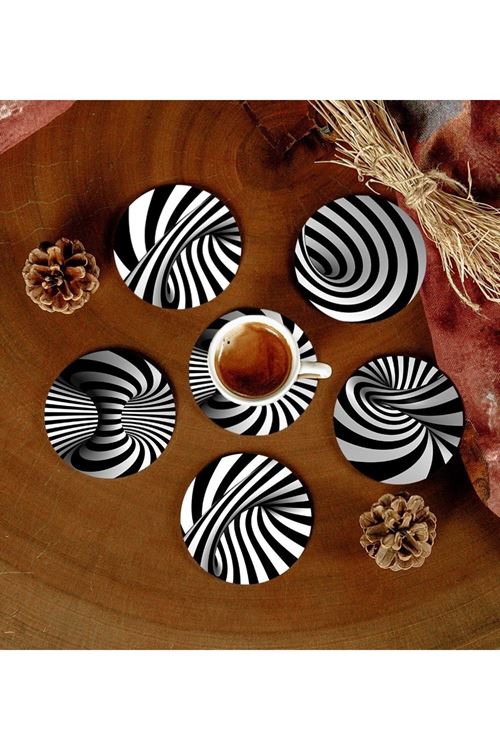 6 Adet Desenli Mdf Bardak Altlığı