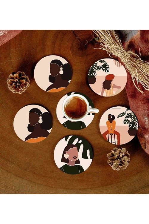 6 Adet Desenli Mdf Bardak Altlığı