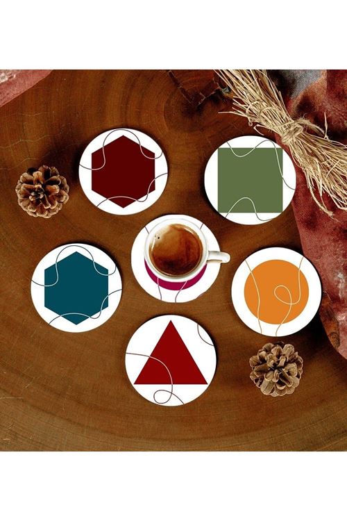6 Adet Desenli Mdf Bardak Altlığı