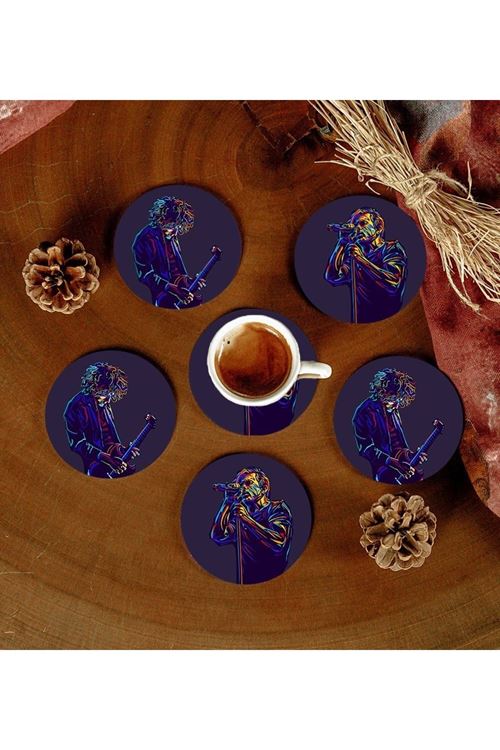 6 Adet Desenli Mdf Bardak Altlığı