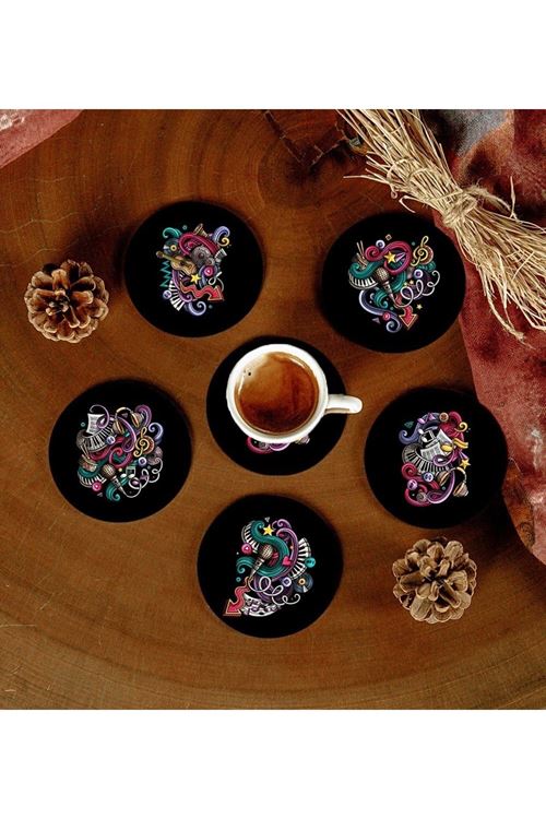 6 Adet Desenli Mdf Bardak Altlığı