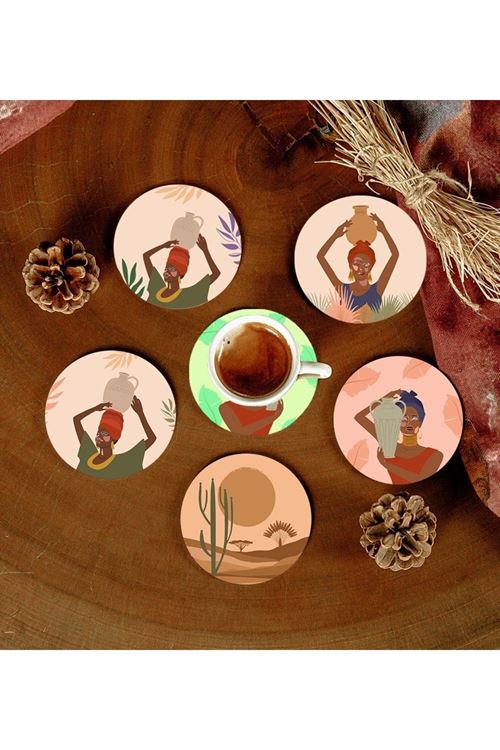 6 Adet Desenli Mdf Bardak Altlığı