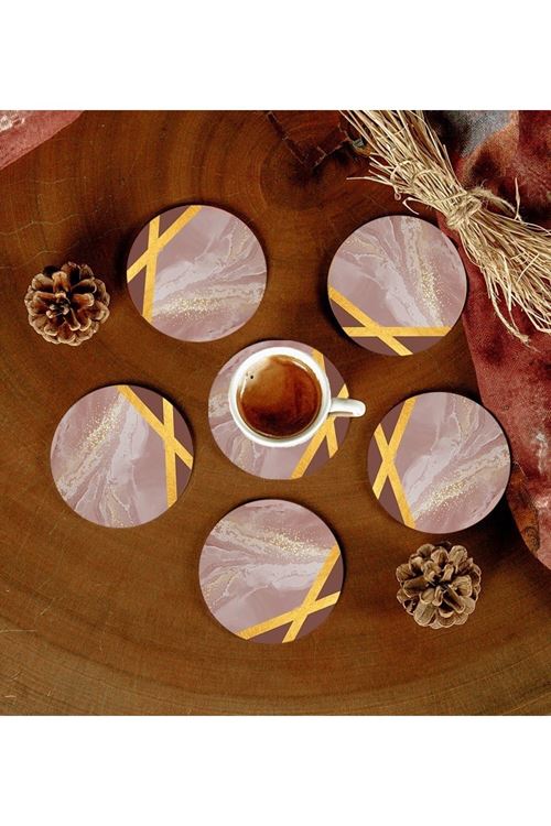 6 Adet Desenli Mdf Bardak Altlığı