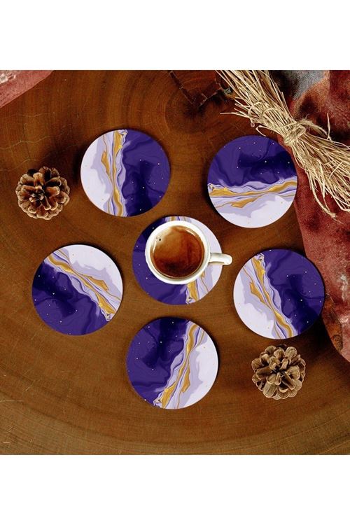 6 Adet Desenli Mdf Bardak Altlığı