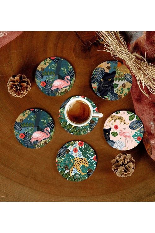 6 Adet Desenli Mdf Bardak Altlığı