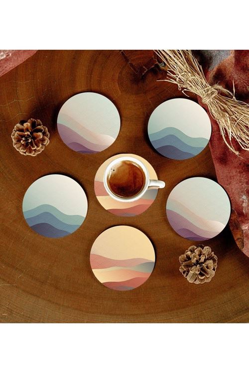 6 Adet Desenli Mdf Bardak Altlığı