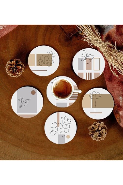 6 Adet Desenli Mdf Bardak Altlığı