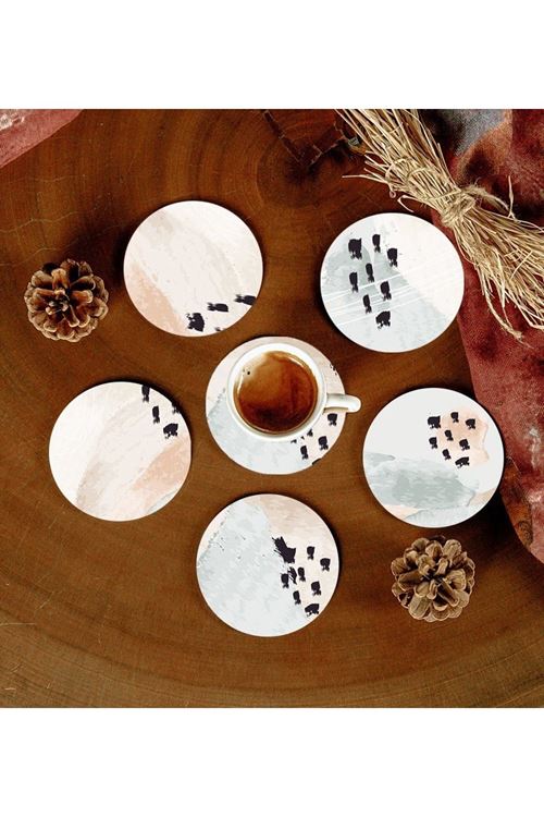 6 Adet Desenli Mdf Bardak Altlığı