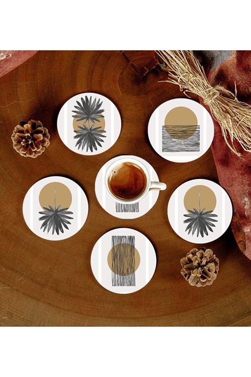 6 Adet Desenli Mdf Bardak Altlığı