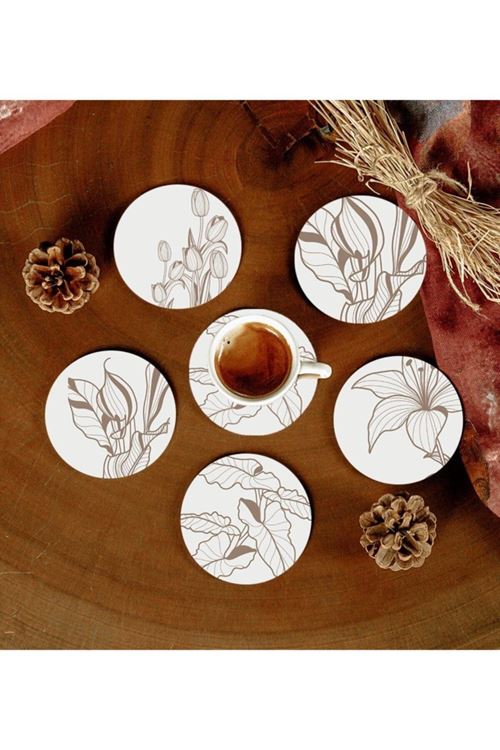 6 Adet Desenli Mdf Bardak Altlığı