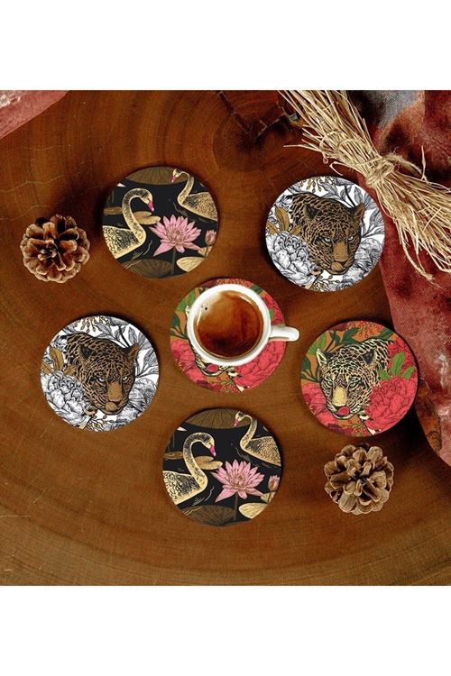 6 Adet Desenli Mdf Bardak Altlığı