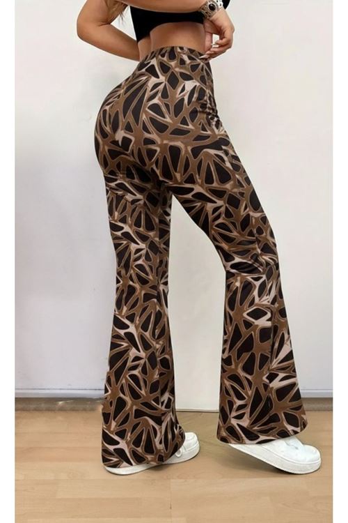 Kadın Yüksek Bel Kamuflaj Desenli Dalgıç Tayt