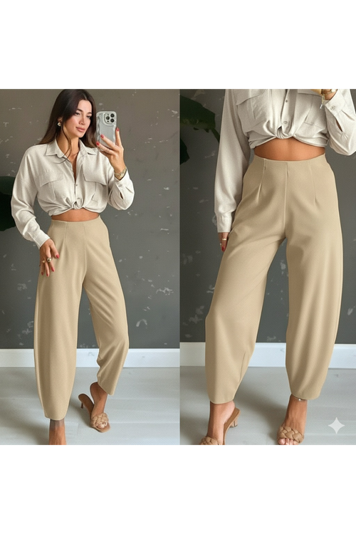 Kadın Yüksek Bel Krep Pantolon
