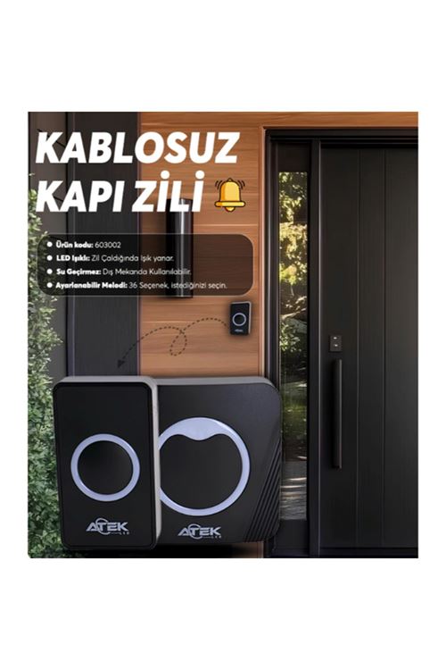 Siyah Kablosuz Su Geçirmez Kapı Zili