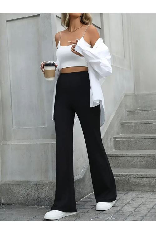 Kadın Yüksek Bel Geniş Paçalı Dalgıç Tayt