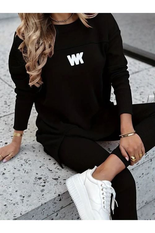 Kadın Uzun Kollu Bisiklet Yaka Nervurlu Viskon Iki Iplik Ve Tayt Pantolon Ikili Takım