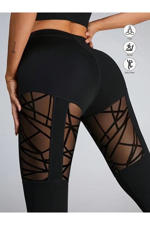 Kadın Yüksek Bel Tül Detaylı Spor Tayt