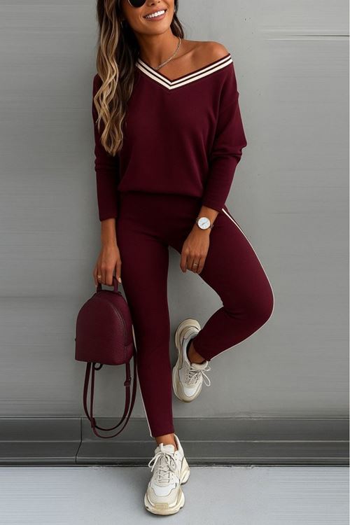 Kadın Uzun Kollu Tek Omuzu Açık Detaylı Viskon Iki Iplik Bluz Ve Pantolon Ikili Takım