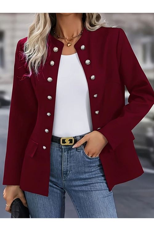 Kadın Uzun Kollu Hakim Yaka önden Düğmeli Kısa Atlas Ceket
