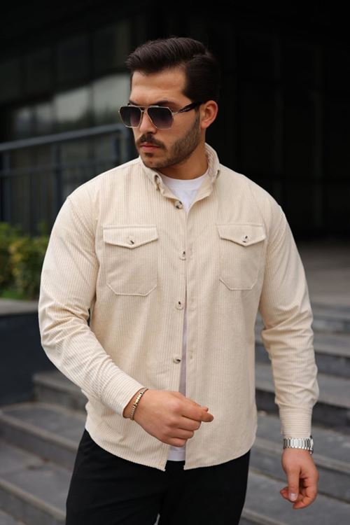 Erkek Uzun Kollu Cepli Kadife Gömlek