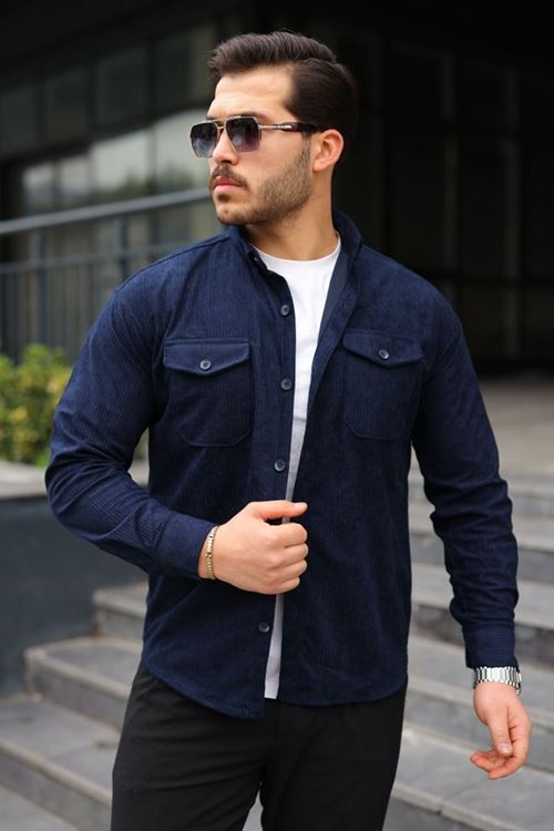 Erkek Uzun Kollu Cepli Kadife Gömlek