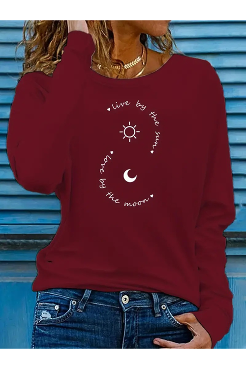 Kadın Uzun Kollu Bisiklet Yaka Desenli Viskon Bluz