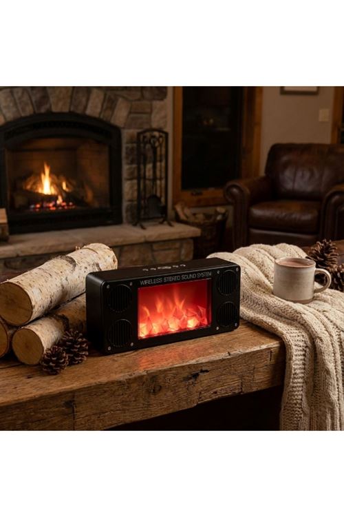 Alev Şömine Efektli Bluetooth Hoparlör Siyah