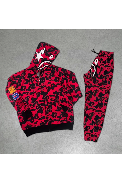 Unisex Pubg Bape X Shark Eşofman Takımı - Kırmızı