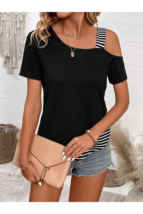 Kadın Kısa Kollu Omuzdan Askılı Viskon Bluz