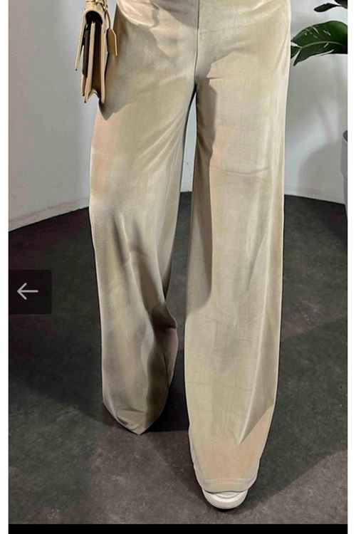 Kadın Yüksek Ben Beli Lastik Detay Kadife Kumaş Bol Paça Pantolon