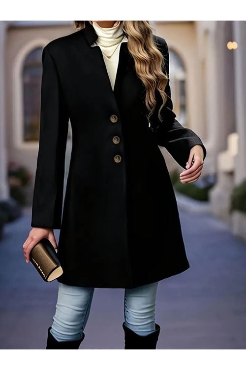 Kadın Uzun Kollu Hakim Yakalı önden Düğmeli Ithal Kaşe Astarsız Kısa Kaban